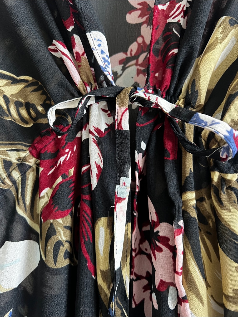 Walter Baker Tulum Floral Caftan Kimono Cover Up OS Black Tropical Resort Duster - Picture 8 of 13
